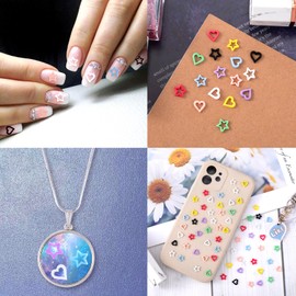 HINZIC 300Pcs Kawaii Nail Charms, Colorful Heart Star Resin Nail Gems Macarone Cute Nail Art Rhinestones Decoration Valentines Wedding Prom Accessories for Women