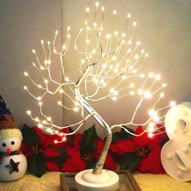 FUCHSUN 108 LED Tabletop Bonsai Tree Light Warm White Fairy Lamp ​with Timer 8 Modes Battery/USB Powered for Living Room Bedroom Home Christmas Decoration (Silver Branches)