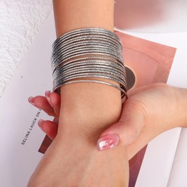 JJJDreams 20 Pieces Engraved Alloy Bangles for Women, Bracelet Set, Plated Stacking Bangles, Metal