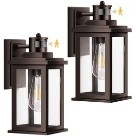 VIANIS 2 Pack Outdoor Lights for House with Motion Sensor, Brown Dusk to Dawn Motion Sensor Outdoor Lights, Oil Rubbed Bronze Porch Lights Outdoor Lantern for Garden, Garage, Doorway, 100% Aluminum