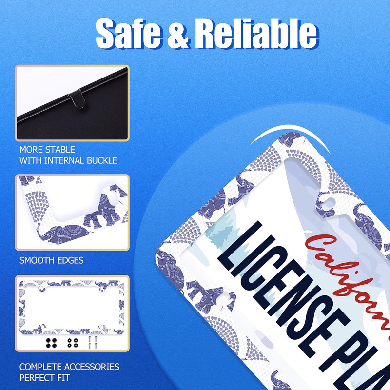 Elephant License Plate Frame Animal License Plate Stainless Steel Auto
