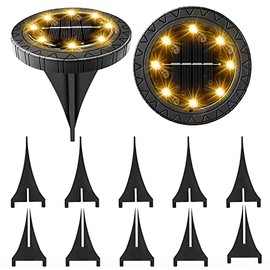 KDORRKU Solar Powered Ground Lights 2Pack,Waterproof LED Solar Lights Outdoor Solar Disk Lights Decorative,Solar Garden Lights for Landscape Pathway Patio Yard Walkway Path Lawn Driveway (Warm White)