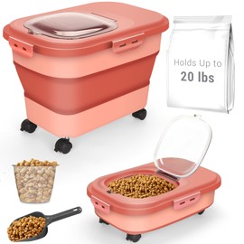 Dog Food Storage Container, 20lb Collapsible Airtight Travel Pet Food Container with Wheels, Scoop, Measuring Cup & Clear Lid, Large Pet Food Holder Bin Keep Dog Cat Animal Dry Food Bird Seed Fresh