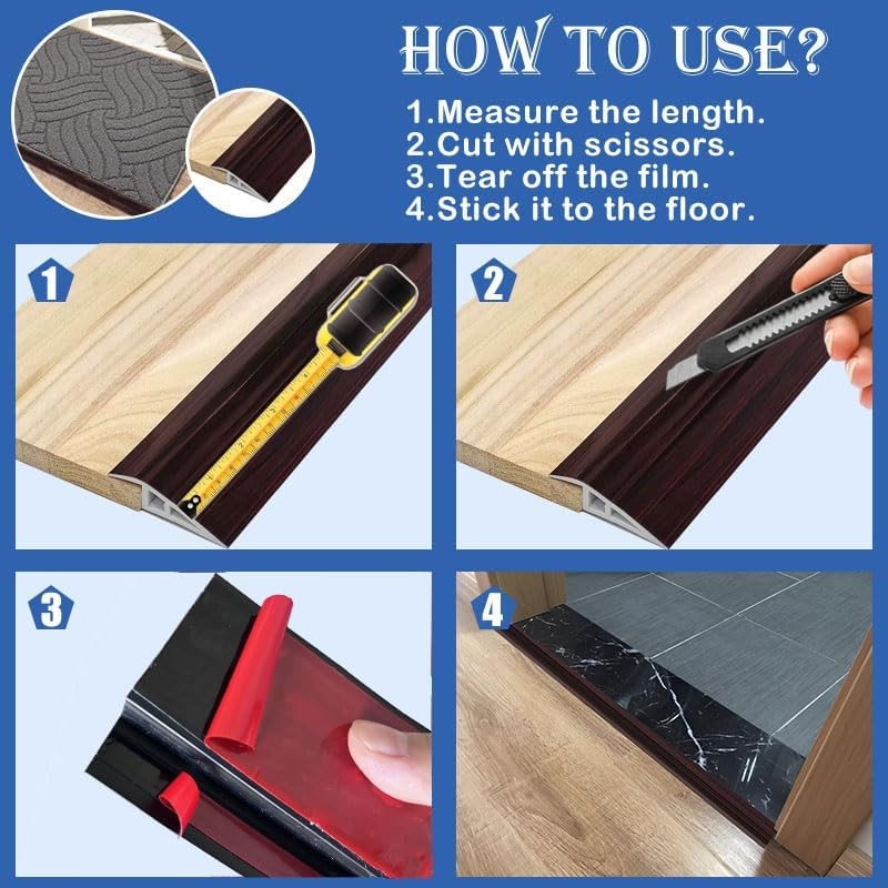 Vinyl Floor Transition Strip Door Threshold Self Adhesive 72 inch,