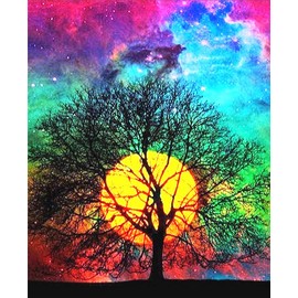 Abillyn Embroidery Cross Stitch Kits Tree of Life and Moon Colorful Sky Stamped with Printed Pattern Starter Kit (Tree)