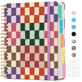 Large Spiral Lined Notebooks for Work With Removable Dividers & Tabs, 8.5"x11" Hardcover 5 Subject Notebook for Note Taking & Organizer, A4 College Ruled Journal for Women & Writing, Checkered, 280 Pages