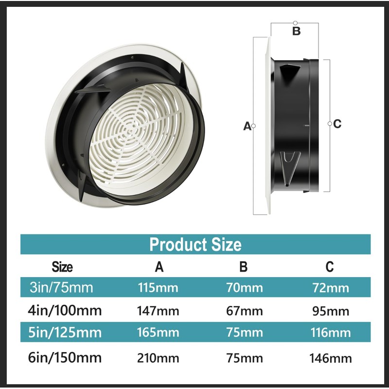 HG Power Ventilation Grille, 150 mm, Round Ventilation Grille, Lockable,