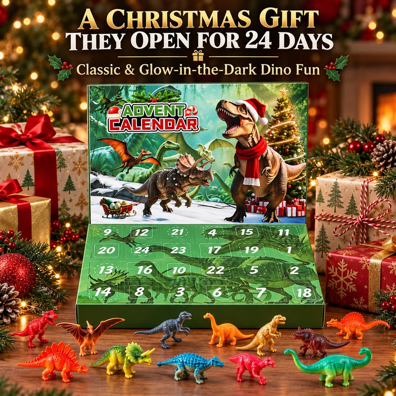 Dinosaur Christmas Countdown Calendar 2026, 24-Day Advent Calendar with 24