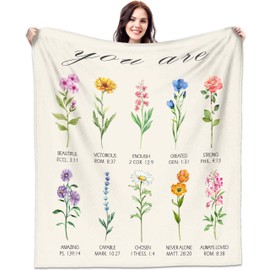 Aleture Christian Gifts for Women, Christian Blanket with Flowers & Bible Verse, Birthday, Inspirational, Religious Gifts for Mom, Sister, Friend, Daughter, Soft Throw Blankets 50'' x 60''