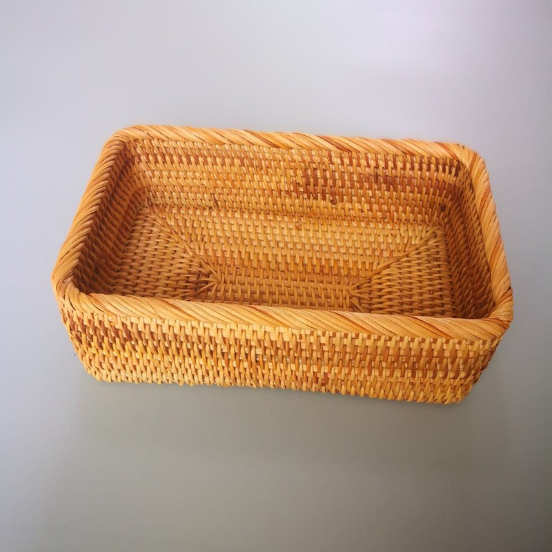 amololo Handmade Rectangle Wicker Fruit Box Rattan Tray Magazine Organizer
