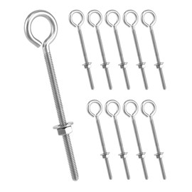 QWORK Eye Bolts, 10 Pack 1/4" x 4" Stainless Steel Long Threaded Eyebolts with Nuts, for Hanging or Securing Cables