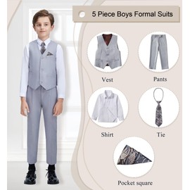 Boys Suits Dress Clothes Vest and Pants Suit Set Light Gray Suits for Boys First Communion Wedding Formal Outfit Size 2
