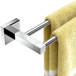 RUACQ Double Towel Bar, 24 Inch Towel Racks for Bathroom Wall Mounted, 304 Stainless Steel Bath Towel Rod with Square Base(Chrome)