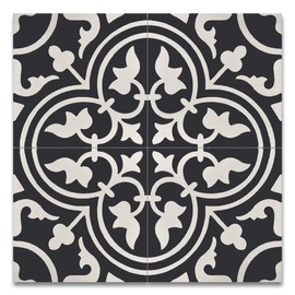 8x8 Flora Encaustic Black White Genuine Concrete Cement Tile Spanish Pattern by Squarefeet Depot