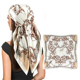 vimate Satin Hair Scarf for Women -35 inch Lightweight Beige Champagne Silk Head Scarf for Sleeping Hair Wrapping at Night (Style123)