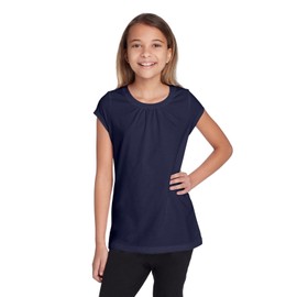 French Toast Big Girls Short Sleeve Crew Neck Tee, Navy, 10/12