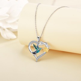 DAYLINLOVE Hummingbird Necklace Sterling Silver Abalone Shell Hummingbird And Sunflower Pendant Hummingbird Gifts for Women
