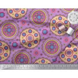 Soimoi Purple Viscose Chiffon Fabric Floral Mandala Decor Fabric Printed BTY 42 Inch Wide