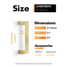 JIASENBAO 5 Pack Gold Cabinet Pulls 5" Hole Center Brushed Brass Drawer Pulls Bathroom Dresser Handles Hardware Couple Zinc Alloy
