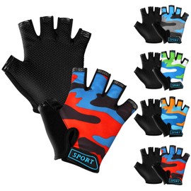 AMFUN Kids Boy Girl Cycling Half Finger Gloves| Non-Slip,Breathable, Bicycle Gloves for Boys and Girls,Fingerless Gym Antislip Grip,Ideal for BMX, MTB, Gymnastics, Bike Riding and Outdoor Sports