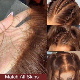 RXY 13x4 Light Brown Body Wave HD Lace Front Wigs Human Hair 180% Density Human Hair Wigs Glueless Wigs 16 Inch Pre Plucked with Baby Hair for Women