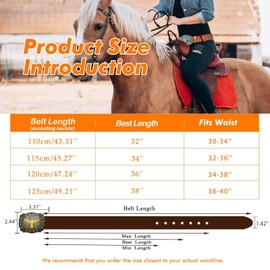 QIQILUXI Western Belt for Women Men Cowboys Cowgirls Carving Leather Country Belts Bullhead Buckles (A-gold Buckle, 49inch(Fit waist:38-43inch))