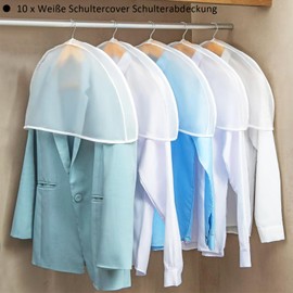 Garment Bags, Pack of 10 White Shoulder Covers, Transparent Shoulder Covers for Suits, Dresses, Coats, Jackets, Shirts, Evening Dresses