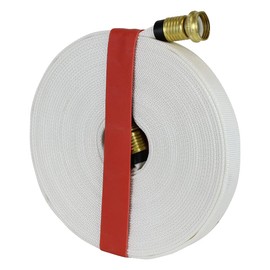Garden Lay Flat Hose - Forestry Hose - (Garden Hose Couplings) - Service Pressure - 300 PSI (5/8" x 50', White with Band)