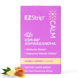 Calm – KSM-66 Ashwagandha Oral Strips. Stress Relief and Focus Supplement. Honey Lemon Flavor. Sugar Free, Gluten Free, Allergen Free, Non-GMO. Made in USA in an FDA-Registered Facility. 60 Pk