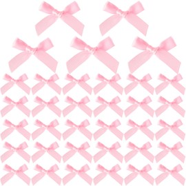 Joez Wonderful 35 Pcs Mini Pink Ribbon Bows, Cute Soft Bowknot Sewing Accessories, Small Satin Ribbon Bow for Flowers Bakery Wrapping Christmas Wedding Birthday Party Decoration