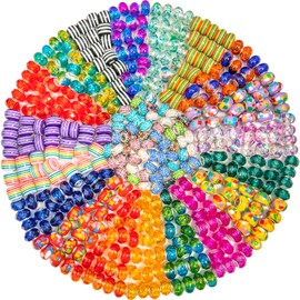 400 Pcs European Large Hole Beads, Zyehxed Assorted European Craft Beads Mixed Color Rhinestone Lampwork Beads Large Hole Spacer Beads for DIY Charms Bracelet Necklace Earring Jewelry Making Supplies