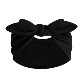 Womens Bow Headband, Elastic Hair Wrap, Wide Knotted Style (Black, One Size)