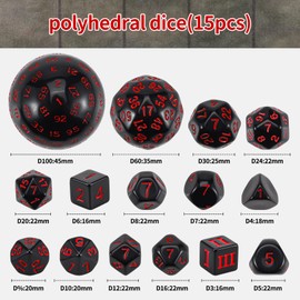 YILAIDA DND Dice Polyhedral Dice Set - 15 Pieces with Bags D3-D100 Dice Polyhedral Dice DND Game Dice for Dungeons and Dragons RPG MTG (Black and Red)