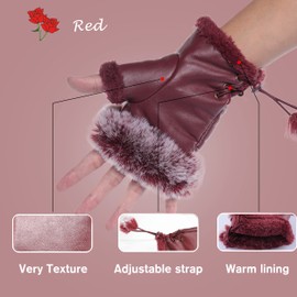 Winter Fuzzy Furry Leather Mittens - Warm Faux Fur Lined Gloves for Women