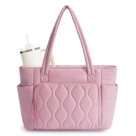 Ceneda Tote Bag for Women With 40oz Cup Holder, Puffer Work Laptop Tote Bag With Zipper for Travel, Teacher, Nurse