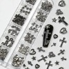 120pcs Gothic Metal Nail Charms Cross Heart Star Accents