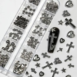 120pcs Gothic Metal Nail Charms Cross Heart  Star Accents                                                                                             