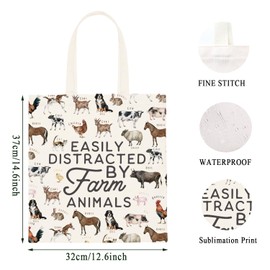 WCGXKO Dairy Farm Gift Farm Animal Lover Gift Easily Distracted By Farm Animals Canvas Shopping Bag Tote Bag (EASILY Tote)