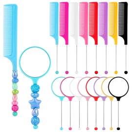 Framendino, 8 Pack Beadable Combs DIY with 8 Pack Mirrors Set Plastic Rat Tail Hand Handle for Crafts