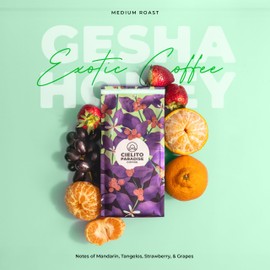 Gesha Honey, Medium Roast Cielito Paradise Coffee Whole Bean Garzon Huila Colombia Single Origin, with exotic notes of mandarin, tangelos, strawberries, and grapes, 12oz