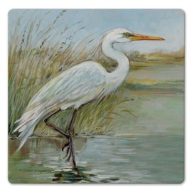 Coastal Egret Decorative Heat Tolerant Stone Trivet with Non-Skid Cork Backing 8” Square Artistic, Durable, Easily Wipes Clean