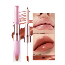 Erinde Tinte Labial Mate, Tinte Labial y Delineador de Labios 2 en 1 con Doble Punta, Brillo Labial Resistente al Agua y de Larga Duración, Alta Pigmentación, Maquillaje labial Nude Natural, #05