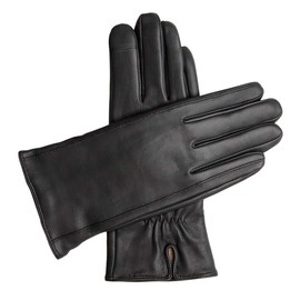 Downholme Touch Screen Leather Gloves with Cashmere Lining - For Women, black
