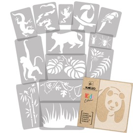NAKLEO Painting Stencils Set for Kids, 14 Pcs Templates 9x12 to 23x34cm Jungle Animals, Plastic and Reusable Drawing Stencils, Children Room Decor, Craft DIY Wall Furniture