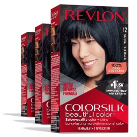 REVLON Colorsilk Color Permanent Hair Dye, #12 Natural Blue Black (Pack of 6)