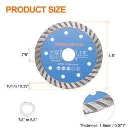 HARFINGTON 2pcs Diamond Saw Blade 4.5" Dia 7/8" Arbor Circular Cutting Wheel with 7/8" to 5/8" or 20mm Arbor Adapter Reducer Ring for Masonry Tile Marble Ceramics Concrete Cement, Light Blue