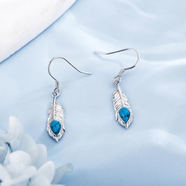 DAYLINLOVE Feather Earrings 925 Sterling Silver Turquoise Stone Feather Dangle Earrings Vintage Eagle Feather Jewellery for Women
