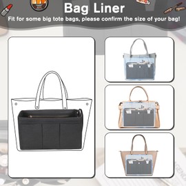 Hejo Handbag Organiser, Felt Bag Organiser, Bag in Bag Organiser, Bag Organiser Shopper, Multi-Pocket Handbag Inner Pocket for Women Girls (Black, L)