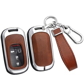 ontto Leather Key Fob Protector with Keychain Metal Car Key Jacket Compatible with Honda Accord Civic HR-V CR-V Pilot Sport SI EX EX-L Touring 2022 2023 Key Remote Brown