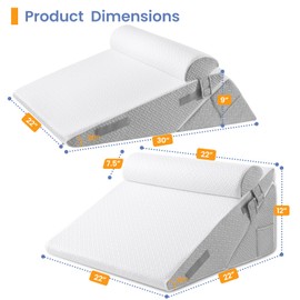 Sasttie Wedge Pillow Set for After Surgery, 3PCS Adjustable Bed Wedge Pillow Headboard with Memory Foam Neck Cushion – for Acid Reflux, Sleeping, Neck & Back Support, Light Grey & White